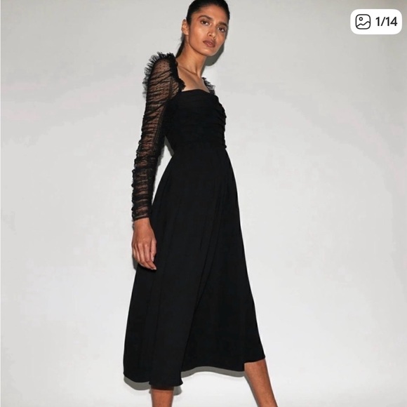 Self-Portrait Dresses & Skirts - Self-Portrait Black Midi Dress with Sheer Sleeves
